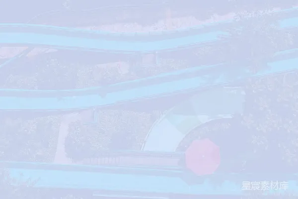 元素素材 雨中城市景观：伞与桥梁的静谧