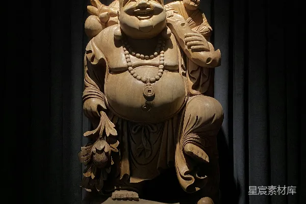 高清摄影 笑佛与小和尚木雕