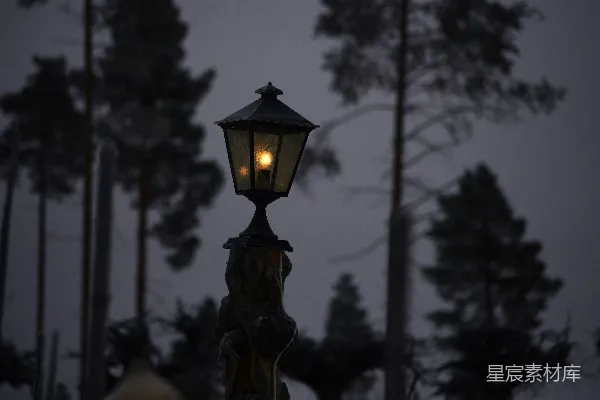 高清摄影 昏黄路灯下的夜景
