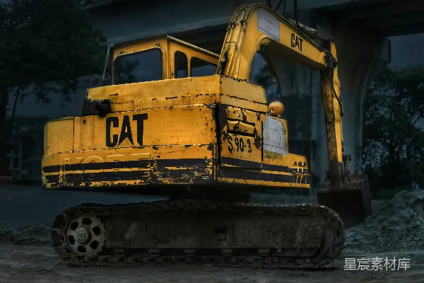 高清摄影 旧式CAT挖掘机特写