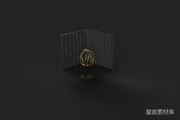 高清摄影 金色圆环悬浮于黑色立方体