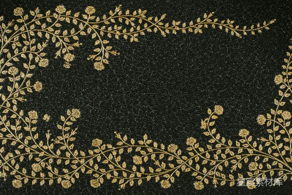 高清摄影 黑色皮革上的金色花卉边框