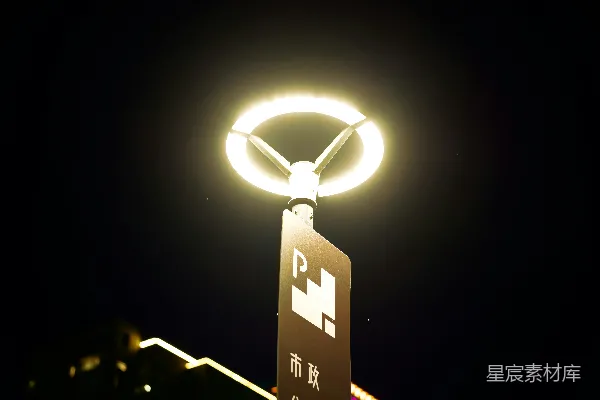 高清摄影 城市夜景中的路灯与标志