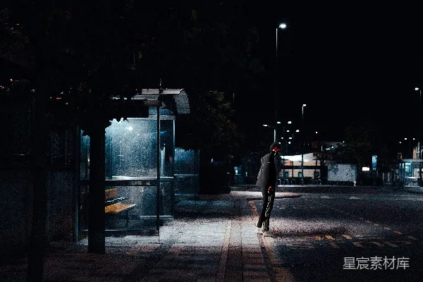高清摄影 夜色中的孤独旅行者