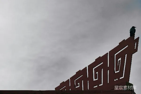 高清摄影 乌鸦与红色建筑的剪影