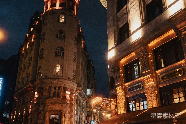 高清摄影 夜色中的老城街景