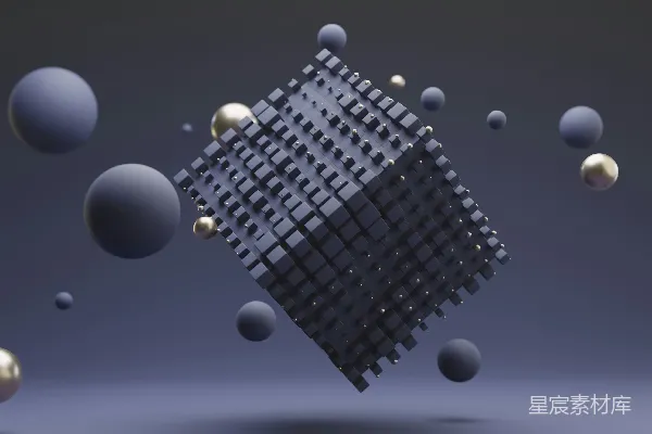 高清摄影 悬浮几何体与光球