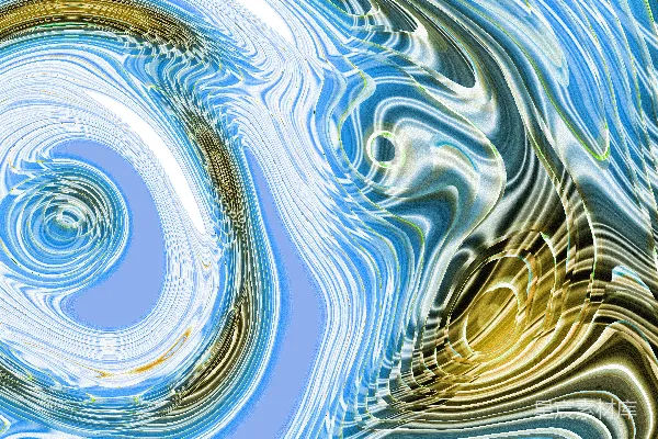 高清摄影 动感涡旋：蓝色与金色交织的现代艺术