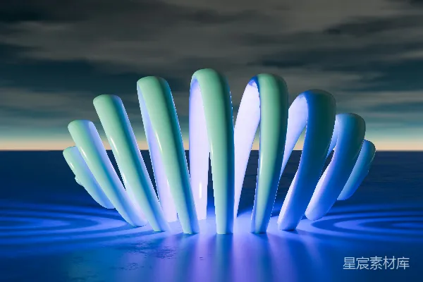 高清摄影 现代艺术雕塑在夜空下的波浪形装置