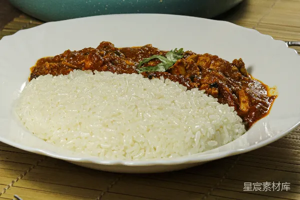 高清摄影 咖喱鸡肉配白米饭