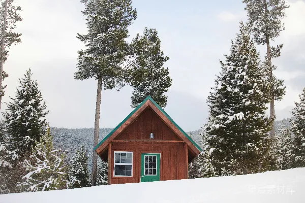 高清摄影 冬日雪景中的小木屋