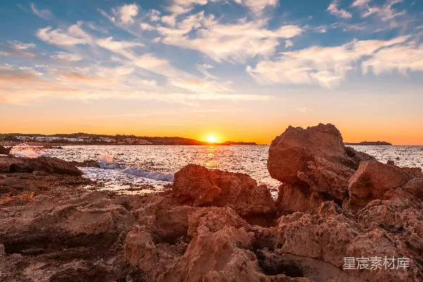 高清摄影 日落海滨岩石景色