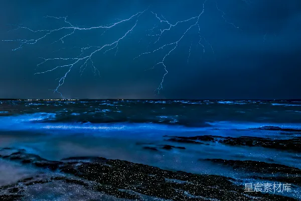 高清摄影 夜海闪电