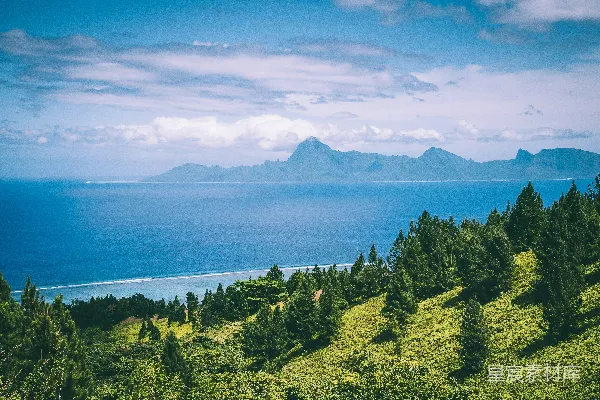 高清摄影 海岛风光：蓝天、碧海与翠绿森林