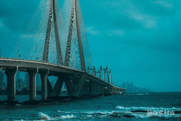 高清摄影 现代悬索桥与海景