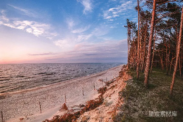 高清摄影 夕阳下的海景与沙滩