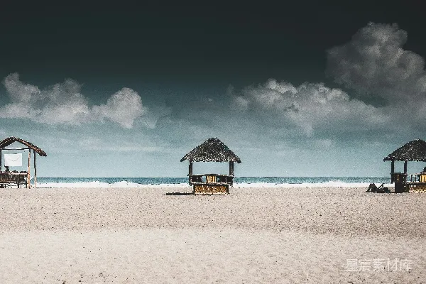 高清摄影 海滩上的小屋与宁静