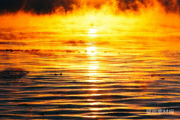 高清摄影 金色的海面与夕阳