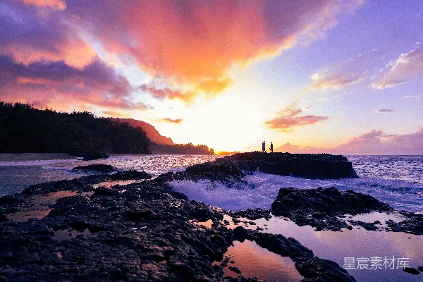 高清摄影 日落时分的海岸剪影