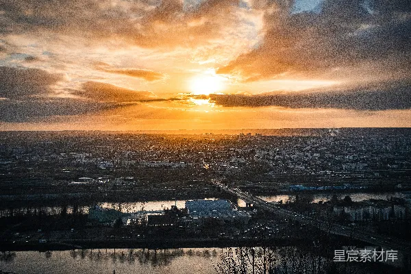高清摄影 夕阳下的城市全景