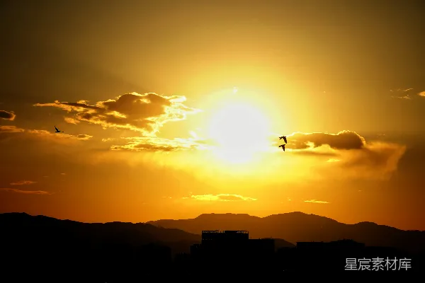 高清摄影 夕阳余晖中的城市剪影