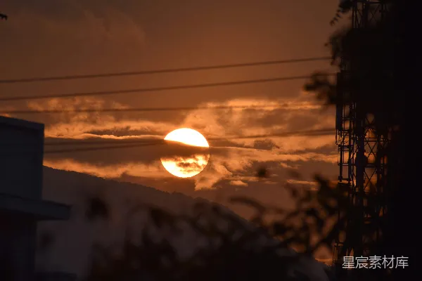 高清摄影 夕阳西下，城市剪影