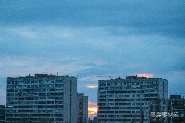 高清摄影 夕阳西下，城市剪影