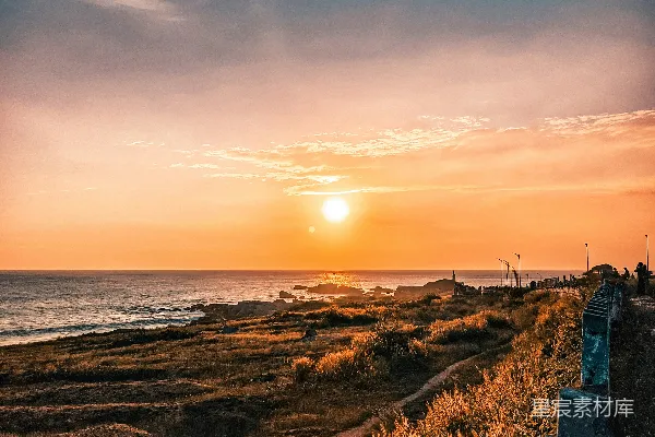 高清摄影 夕阳下的海岸小径