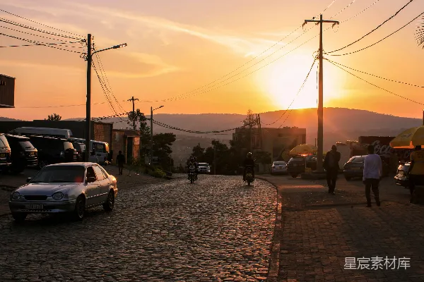 高清摄影 夕阳下的石子路