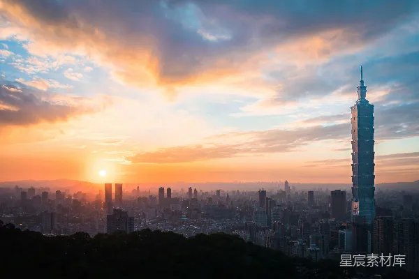 高清摄影 台北101夕阳下的城市剪影