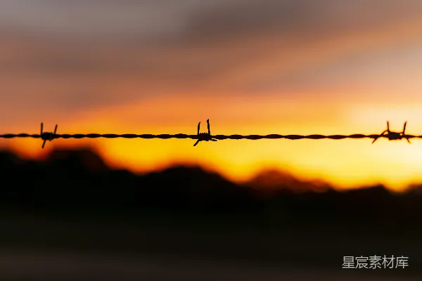 高清摄影 夕阳下的铁丝网