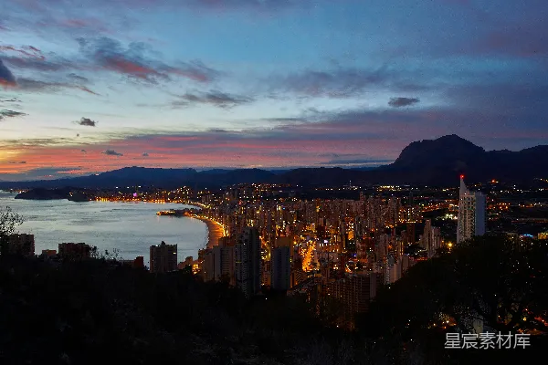 高清摄影 日落时分的海滨城市