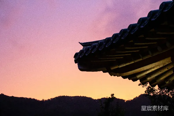 高清摄影 日落时分的古建筑剪影