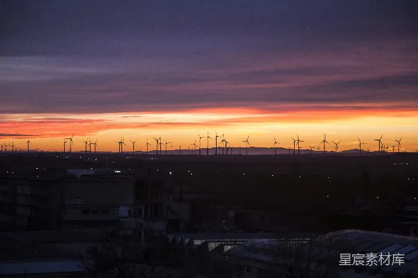 高清摄影 夕阳下的风车群