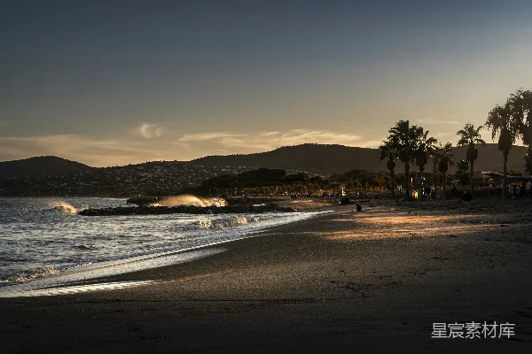 高清摄影 夕阳下的海滩