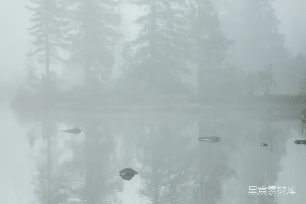 高清摄影 雾中的宁静湖景