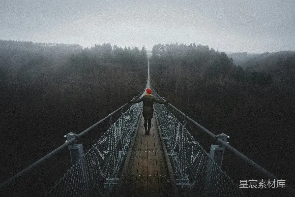 高清摄影 悬索桥上的旅人