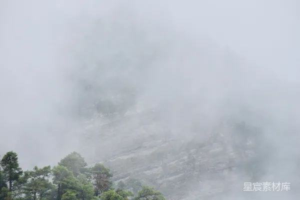 高清摄影 雾中的森林与山峰