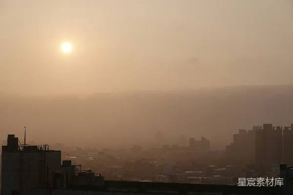 高清摄影 夕阳下的城市雾霾