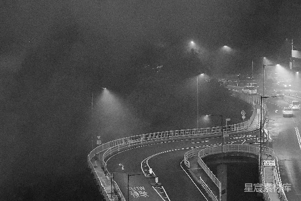 高清摄影 夜雾中的城市街景