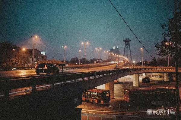 高清摄影 夜幕下的城市桥梁