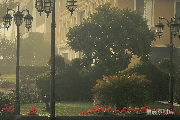 高清摄影 雾蒙蒙的欧式花园