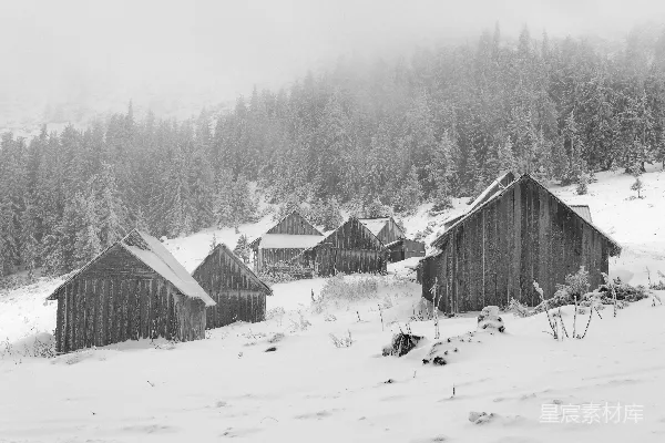 高清摄影 雪景中的木屋