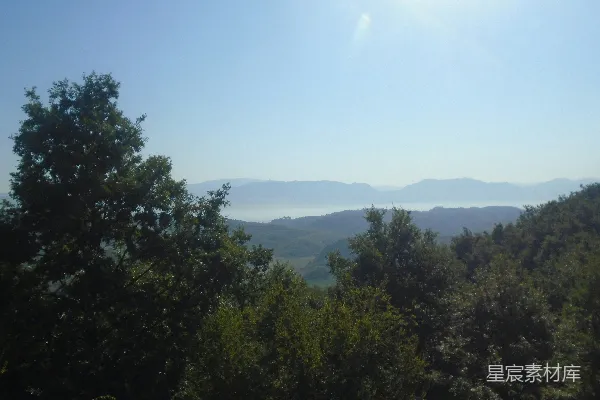 高清摄影 群山环绕的森林风景