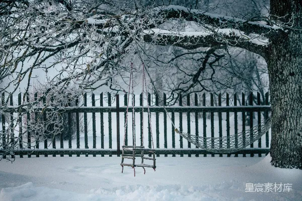 高清摄影 冬日雪景中的秋千