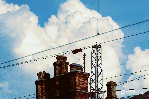 高清摄影 天空中的烟囱与电线