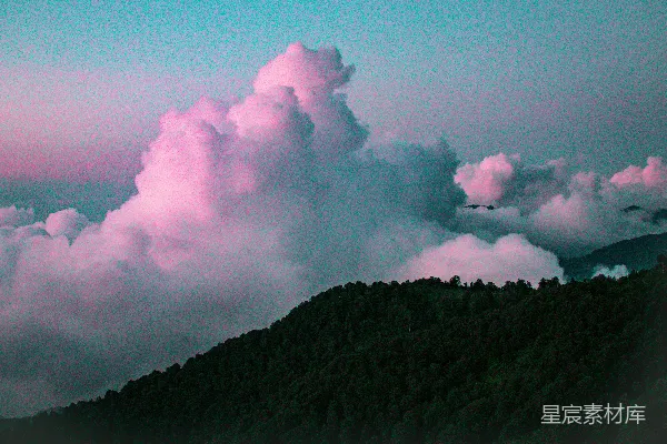 高清摄影 粉蓝天空下的山间云海