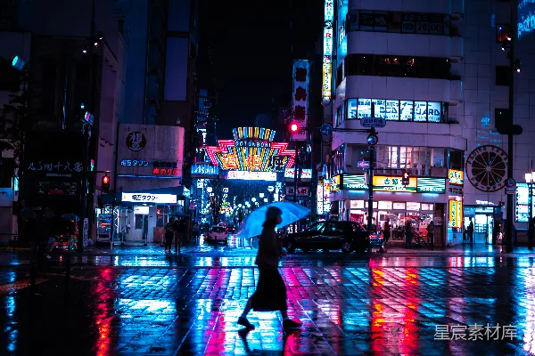 高清摄影 霓虹下的雨夜街头