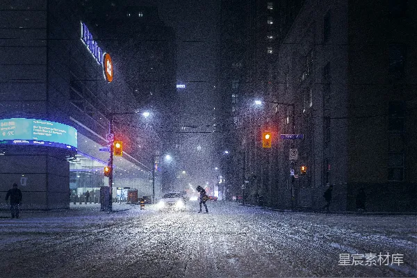 高清摄影 雪夜中的城市街景