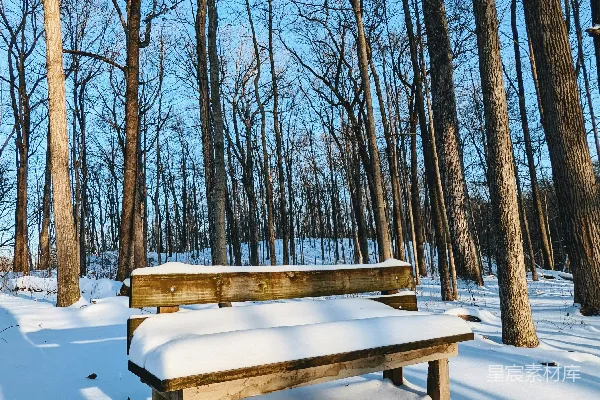 高清摄影 冬日雪景中的木椅